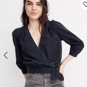 Madewell Wrap Top in Black Denim